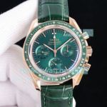Swiss Replica Omega Speedmaster Moonwatch Rose Gold Green Leather Strap 42mm Watch